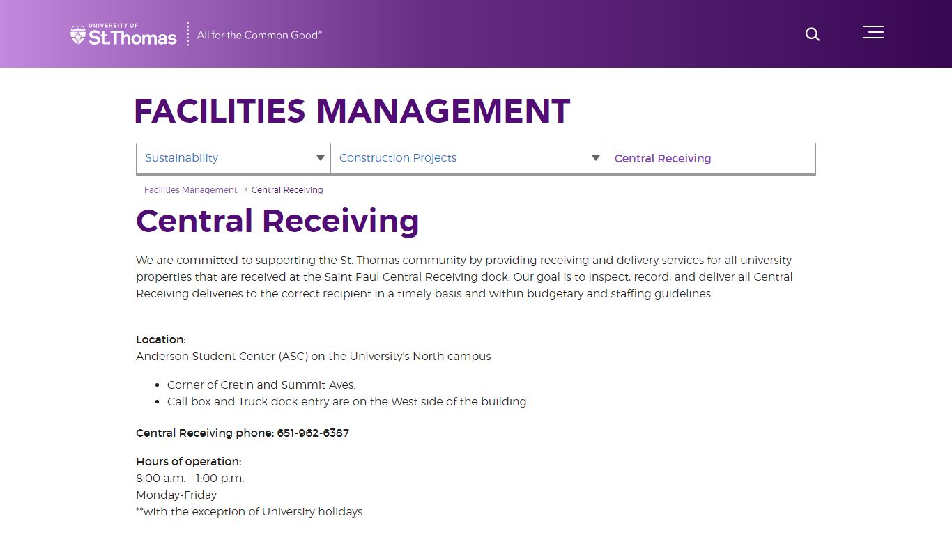 Central Receiving | Facilities Management – University of St. Thomas ...