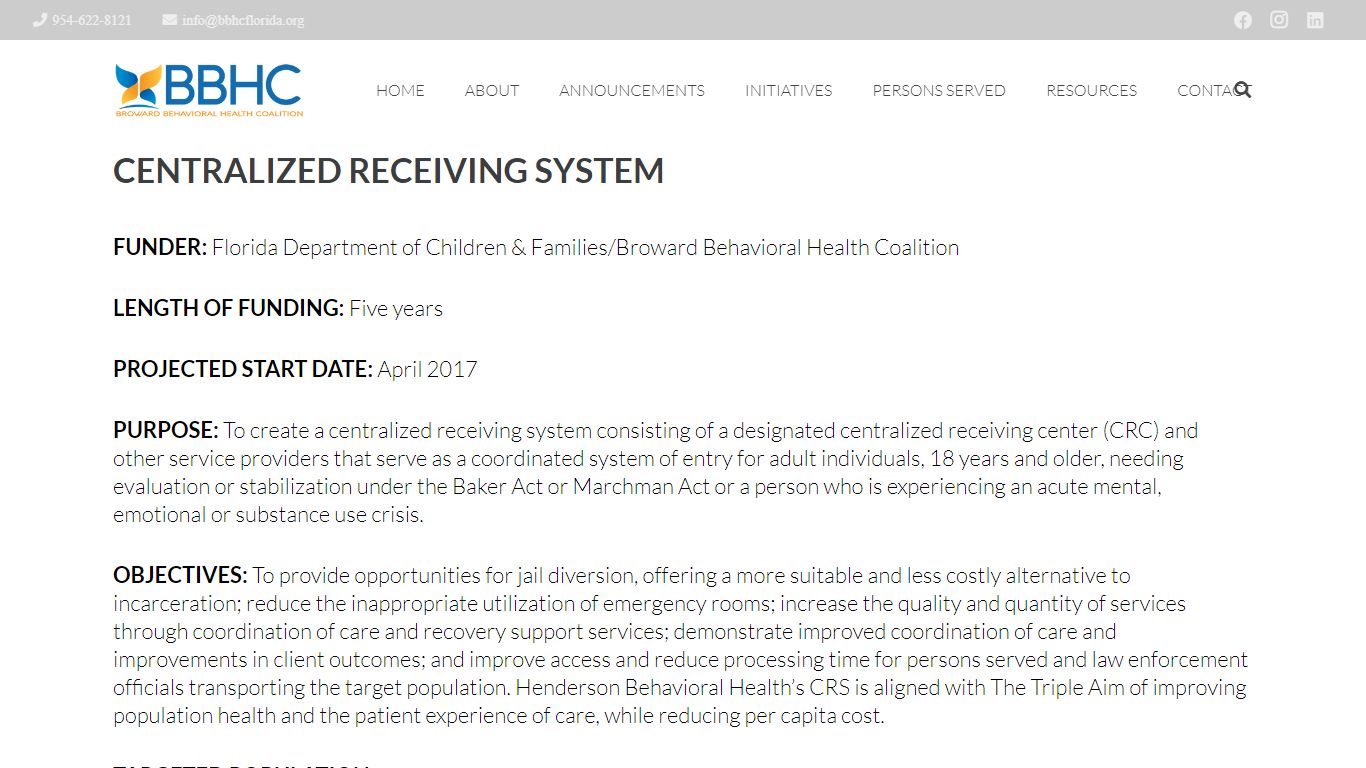 Centralized Receiving System - Broward Behavioral Health Coalition